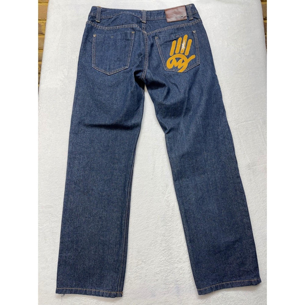 Miskeen Originals Mens Dark Wash Straight Leg Jeans Embroidered Hand Logo 32x32